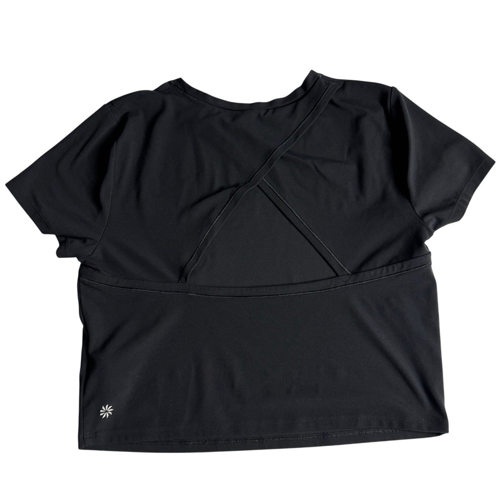 Athleta Transcend Open Back Tee Cross Back Black Short Womens Size Large